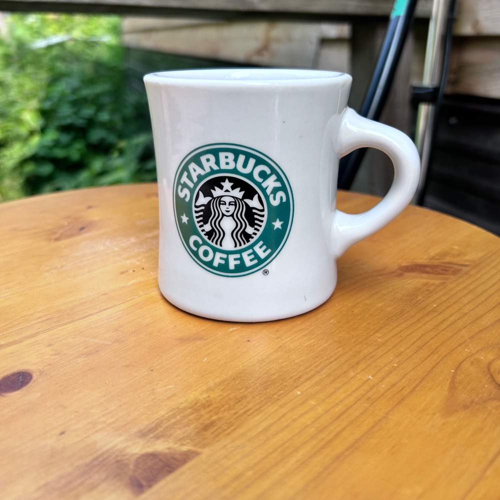 Vintage Diner Mug Large White Green Siren Logo Heavy Stoneware Starbucks